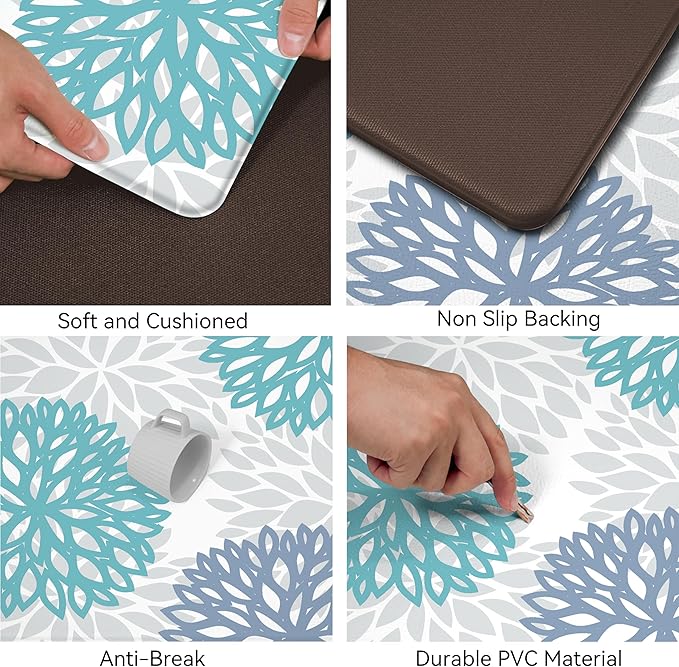 Teal Kitchen Mats Set of 2 Cushioned Anti Fatigue Kitchen Rugs Non Slip - Image 4