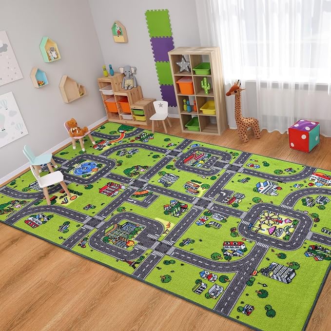 Kids Rug for Playroom Classroom, 4x6 Non Slip Kids Car Road Traffic Playmat for by VisittheFlagover