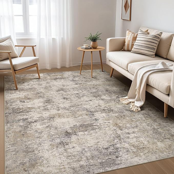 Nakagishi 6x9 Area Rugs Living Room: Washable Abstract Large Neutral Soft Rug by NakagishiAreaRug