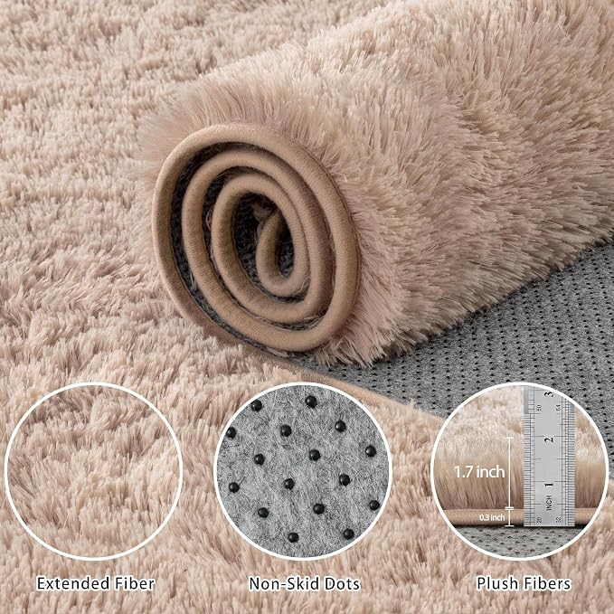 5x8 Area Rug for Living Room:Ultra Soft Fluffy Shag Beige Rugs, Large Fuzzy - Image 4