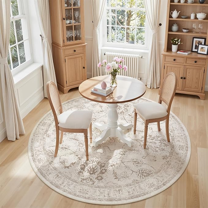 Madane Washable Round Rug 5ft for Living Room, Soft Ultra-Thin Non-Slip Vintage - Image 2