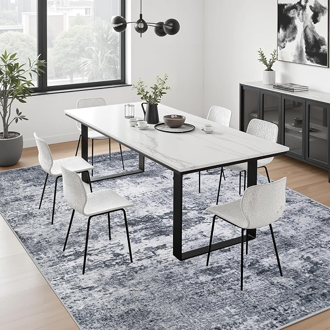 5x5 Area Rug Living Room Rug: Washable Modern Abstract Soft Thin Rug Indoor - Image 4