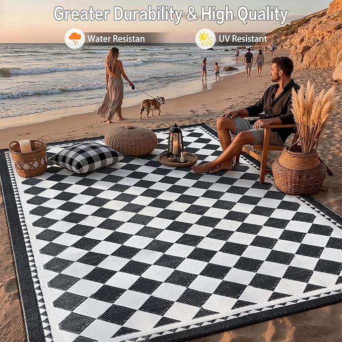 HUGEAR Outdoor Waterproof Rug 9'x12' Plastic Straw Rugs Washable Reversible - Image 4