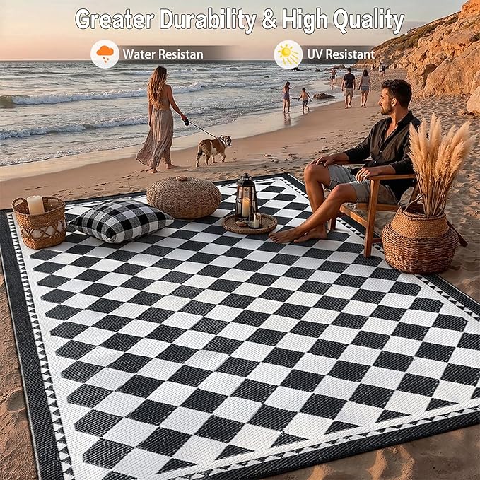 HUGEAR Outdoor Waterproof Rug 8'x10' Plastic Straw Rugs Washable Reversible - Image 4