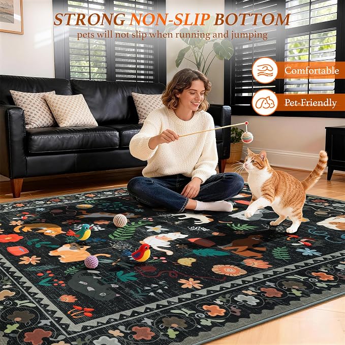 LIANLAM 8x10 Cat Lover's Area Rug, Washable Large Rug - Image 7