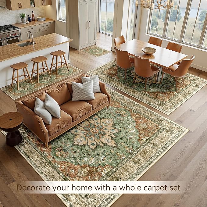 RELEANY Area Rugs 6'x9' Washable Non-Slip, Floral Vintage Distress Medallion - Image 2