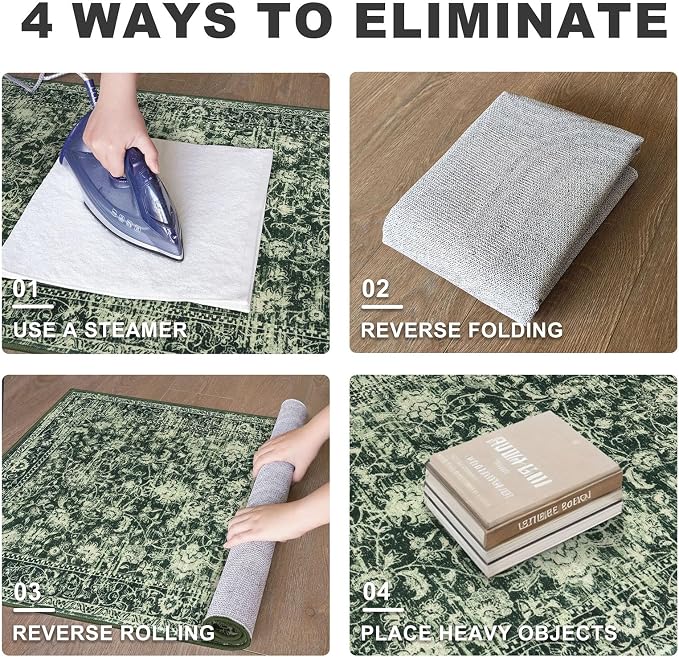KILOCOCO Area Rug 3x5 Entryway Rug Washable Printed Vintage Floral Rubber - Image 8