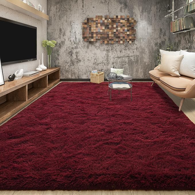 Tepook Fluffy Burgundy Rugs for Living Room, 5x8 Dark Red Area Rug for Bedroom - Image 3