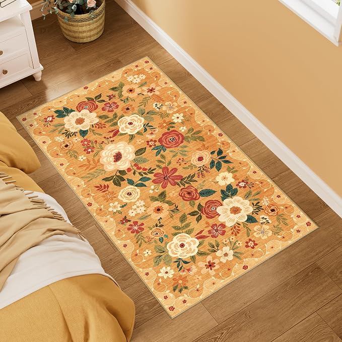 DUKINO 2x4 Rug for Entryway, Washable Kitchen Floral Runner Rug - Image 3
