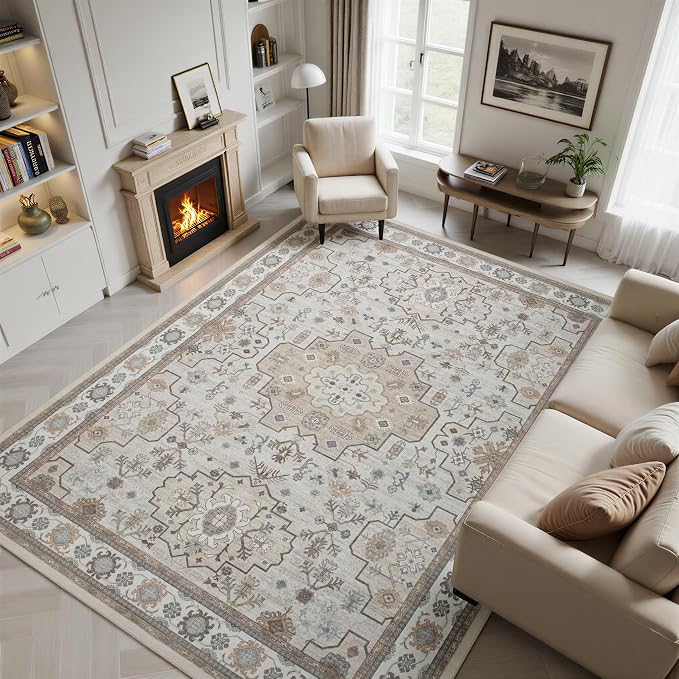 Washable Rugs 8x10 Area Rugs for Living Room, Ultra Soft Faux Wool Retro Carpets by BGASZMakeYourHomeMoreCozy