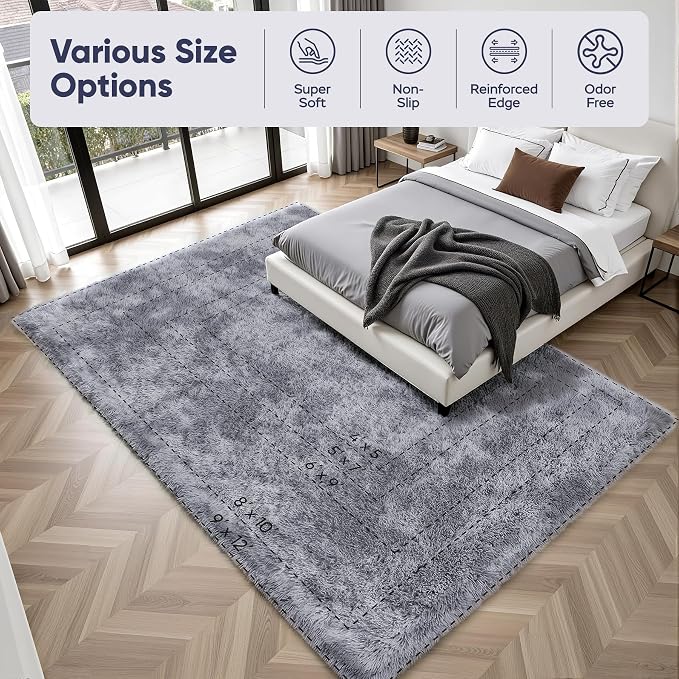 Area Rug for Living Room Bedroom: 4x6 Light Grey Soft Fluffy Shag Upgrade - Image 9