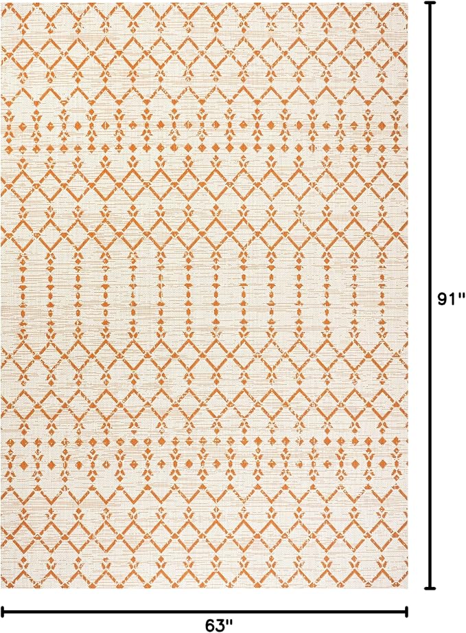 JONATHAN Y Moroccan Geometric Indoor Outdoor Area Rug 5X8 Cream/Orange - Image 2