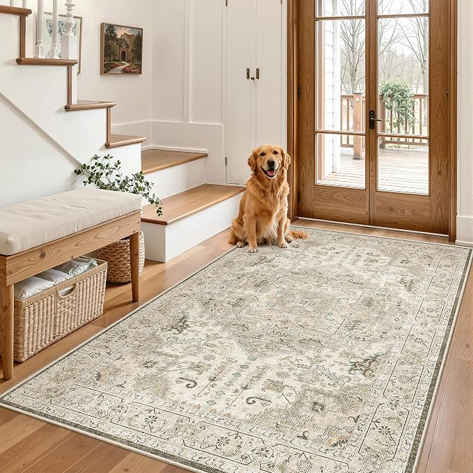 Madane Area Rug 4x6 Washable Rugs: Vintage Living Room Rug Soft Low Pile Non - Image 3