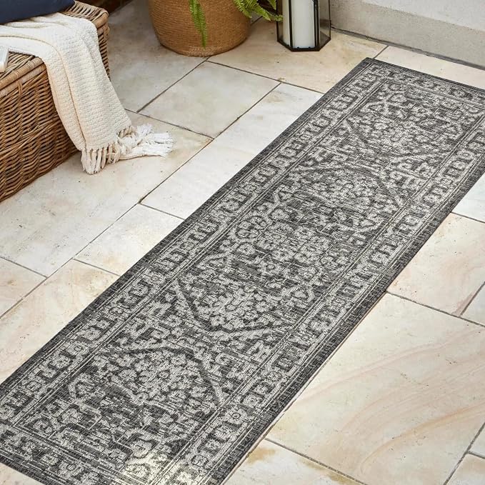 JONATHAN Y Boho Medallion Indoor Outdoor Runner Rug 2X8 Black/Gray, Malta - Image 3