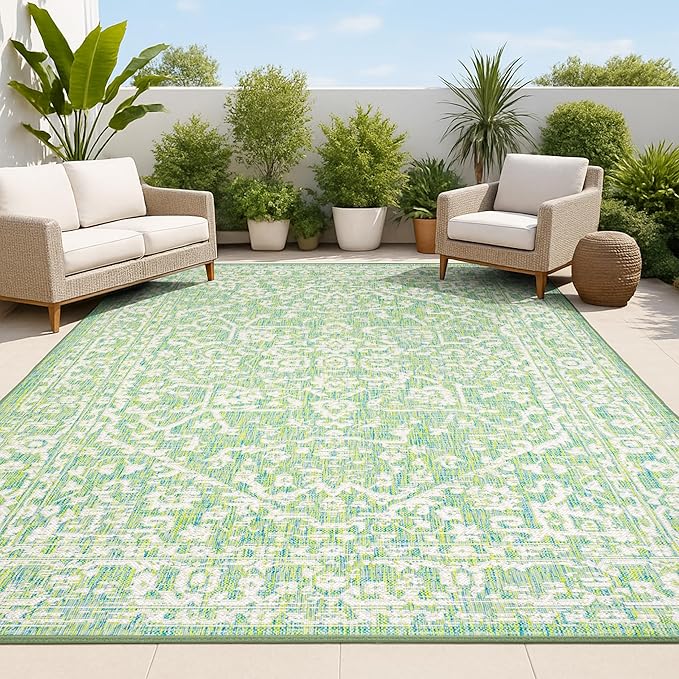 JONATHAN Y Boho Medallion Indoor Outdoor Area Rug 5X8 Cream/Green, Malta by JONATHANY