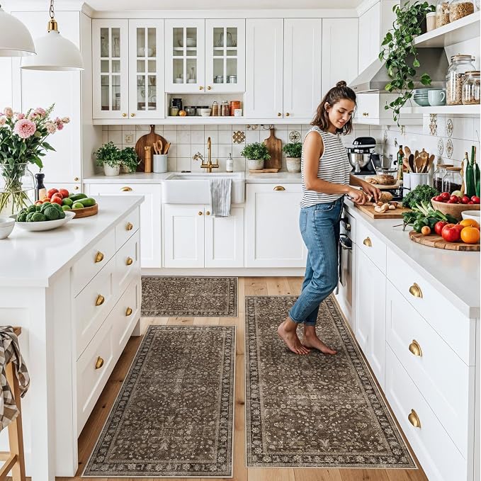 Washable Non-Skid 3 Piece Kitchen Rugs Set – Modern Boho Floral Low-Pile Area - Image 3