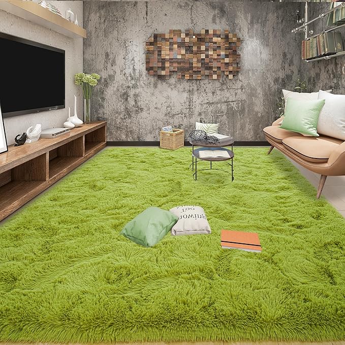 Tepook Fluffy Grass Green Rugs for Living Room Bedroom, 9x12 Soft Area Rug Moss by Tepook