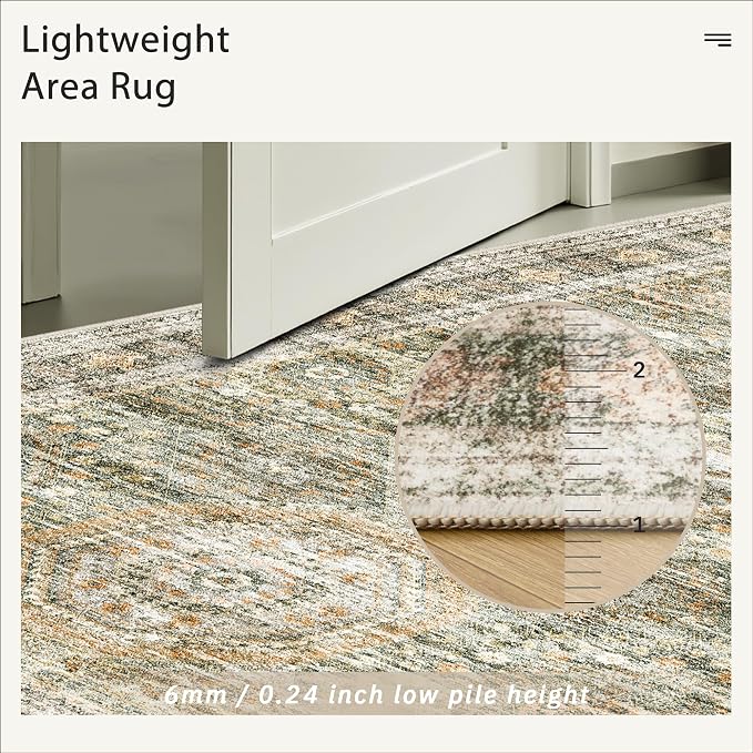 Soalmost 5x7 Area Rugs Green Orange Low Pile Indoor Washable Trendy Faded Style - Image 7