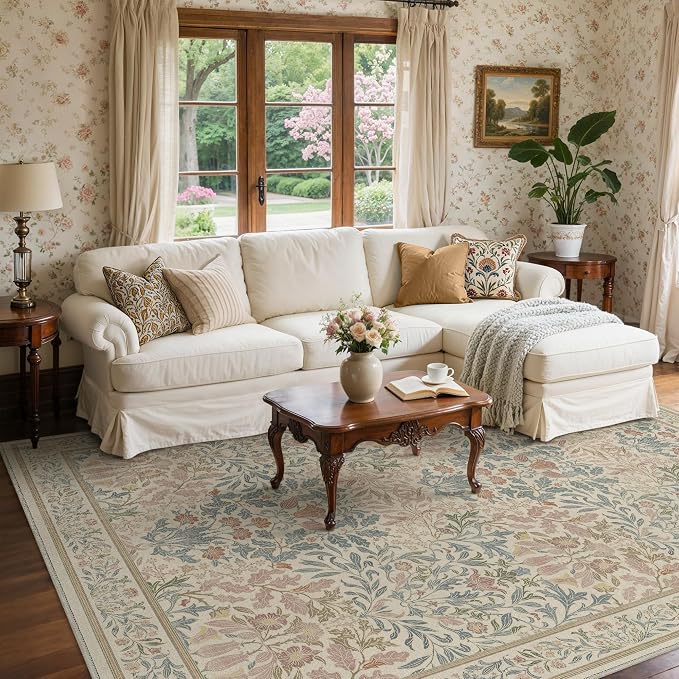 GENIMO 6x9 Washable Area Rug, Non-Slip Vintage Boho Floral Carpet, Soft - Image 3