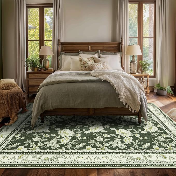 Olive Green Boho 9x12 Rug Living Room Extra Large Washable Non Slip Soft - Image 7