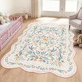 Pink Floral Rug 5X7 for Girls Bedroom or Nursery, Scalloped Washable Non-Slip by Dadasgk
