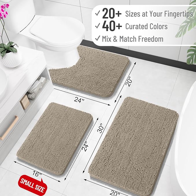 OLANLY Bathroom Runner Rugs 47x20, Soft Absorbent Chenille Bath Rugs, Rubber - Image 2