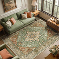 RELEANY Area Rugs 6'x9' Washable Non-Slip, Floral Vintage Distress Medallion by RELEANY