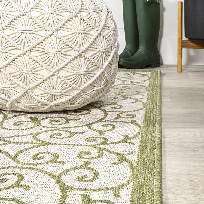 JONATHAN Y Vintage Filigree Indoor Outdoor Area Rug 4X6 Green/Cream, Madrid - Image 8