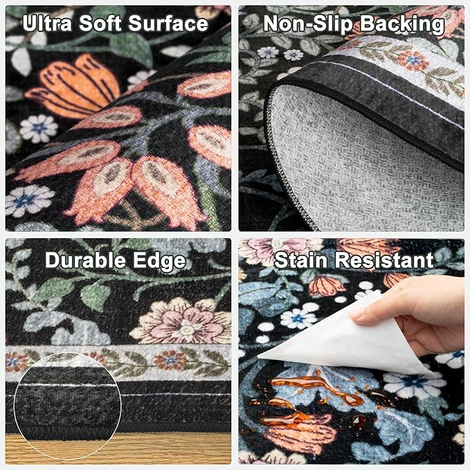 Area Rug Living Room Rugs: Floral 3x5 Washable Rug Vintage Soft Boho Non-Slip - Image 7
