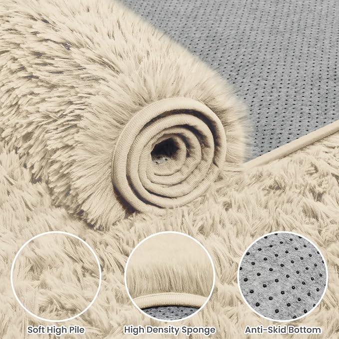 6x9 Area Rugs for Living Room Rug: Soft Fluffy Shag Beige Rugs for Bedroom - Image 6