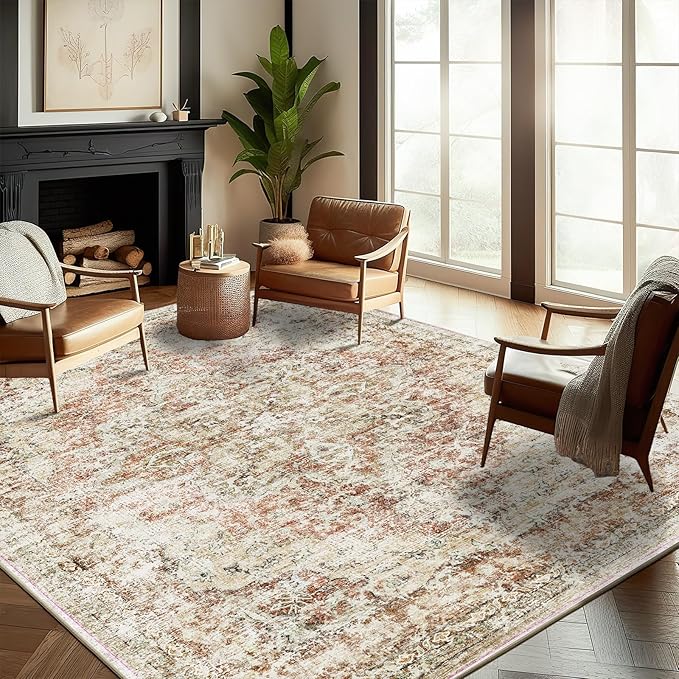 CHAMPLANT Washable Area Rug 9'x12' Retro Boho Design Non-Shedding Easy Care by CHAMPLANT