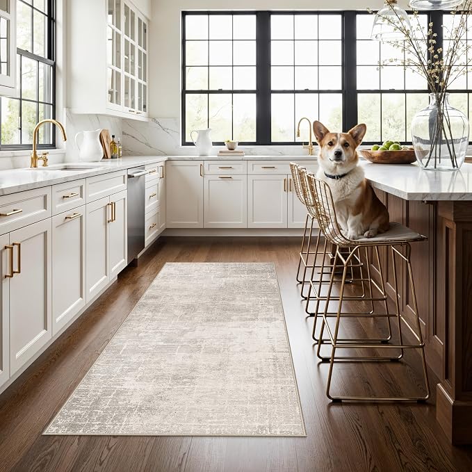 Washable 3x5 Kitchen Area Rug: Non-Slip Abstract Water-Resistant Entryway by HYHAOYUNLAI