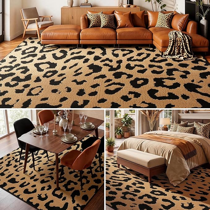 YIHOUSE 6×9 Ft Leopard Area Rugs, Washable High-Low Pile Plush Soft Rug - Image 4