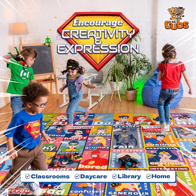 DC Super Friends Educational Kids Rug – ABC Alphabet, Emotions & Hero Traits - Image 7