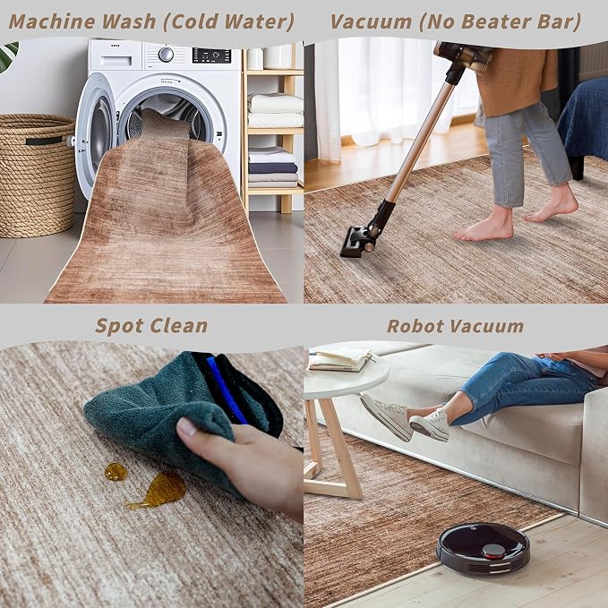 2x8 Washable Hallway Runner Rug – Non-Slip Modern Abstract Neutral Low-Pile - Image 7