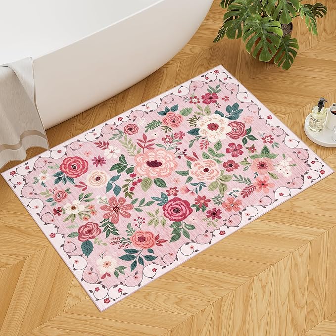 DUKINO 2x3 Rugs for Entryway, Floral Indoor Washable Door Mat, Non Slip Boho - Image 5