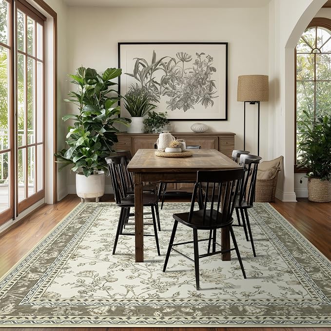 Neutral Beige Floral Area Rugs 6x9 Living Room, Taupe - Image 2