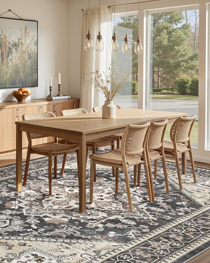 9x12 Vintage Area Rug: Washable Neutral Soft Non Slip Thin Large Floor Carpet - Image 7