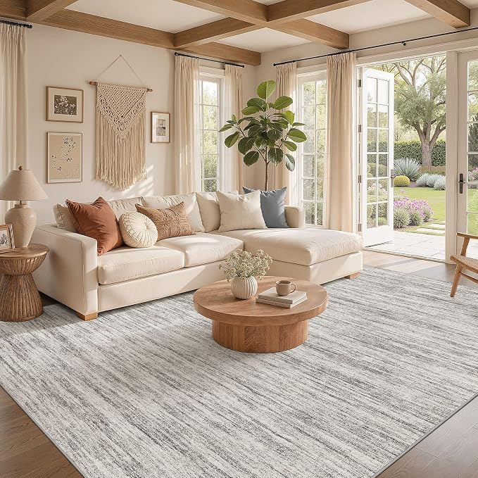 Nakagishi 7X9 Area Rugs Living Room: Washable Large Vintage Rug Neutral - Image 2