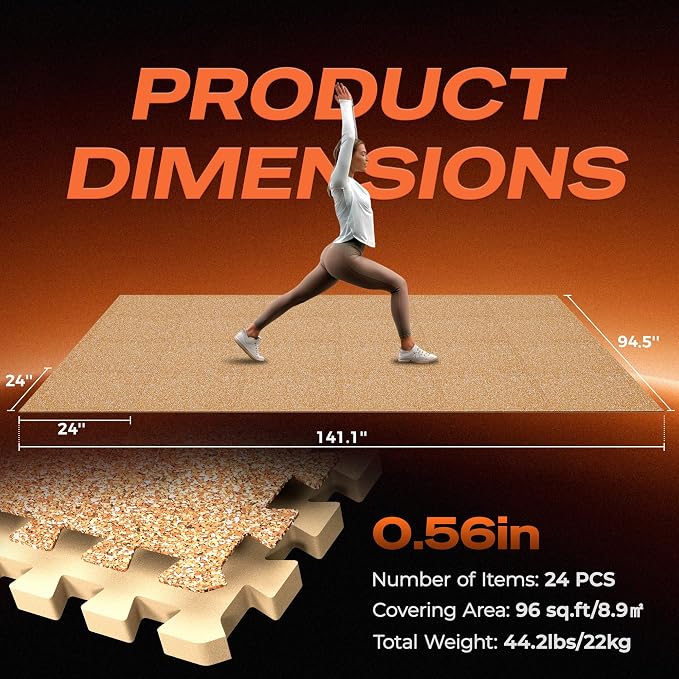 SUPERJARE 0.56'' Thick 24 Pcs 96 Sq Ft Rubber Top Exercise Equipment Mats - Image 7