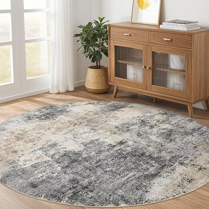Round Rug Living Room Rugs: 7x7 Washable Circle Large Abstract Modern Soft - Image 5