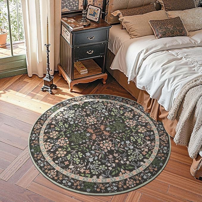 jinchan Zenith Round Rug 5ft Area Rug Soft 5'Round Floral Aesthetic Rug - Image 2