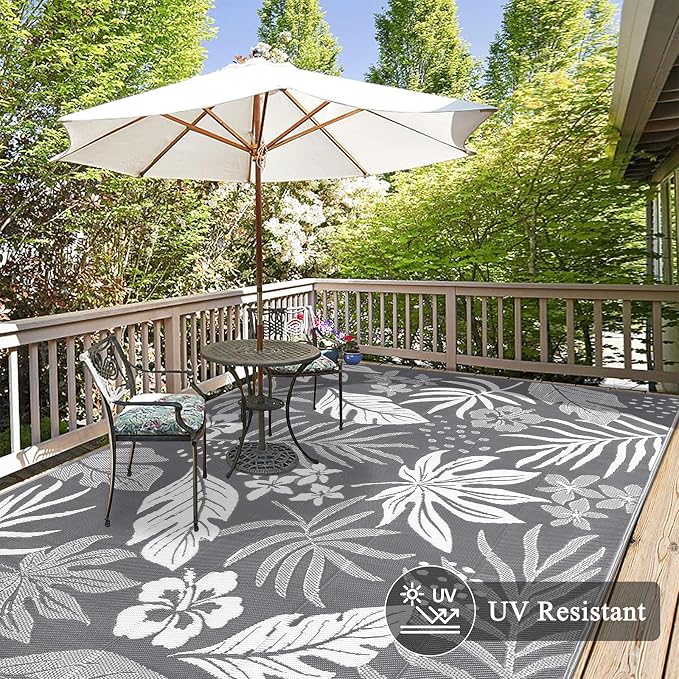 Pauwer Waterproof Outdoor Rug 9x12, Reversible Plastic Straw Patio Camping Rug - Image 4