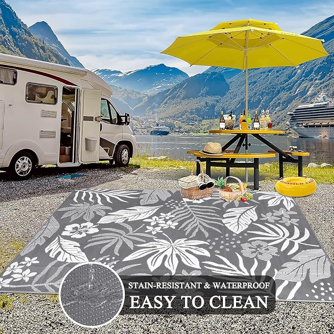 Pauwer Waterproof Outdoor Rug 9x12, Reversible Plastic Straw Patio Camping Rug - Image 5