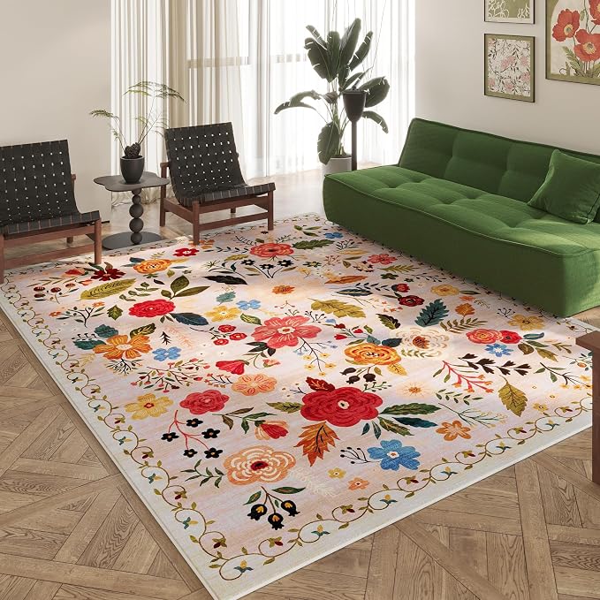 Rugcomf Living Room Rug 6x9 Rug Machine Washable Boho Area Rug Non Slip Floral - Image 4