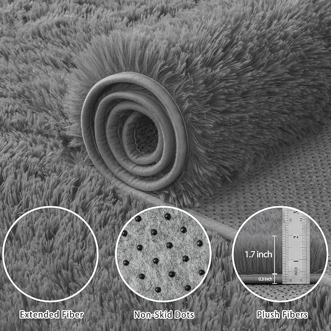8x10 Area Rug for Living Room:Ultra Soft Fluffy Shag Dark Grey Rugs, Large - Image 6