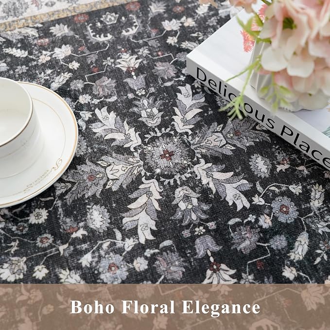 Kitchen Rugs Set of 2 Washable Non Slip – Soft Low Pile Boho Floral Decorative - Image 8