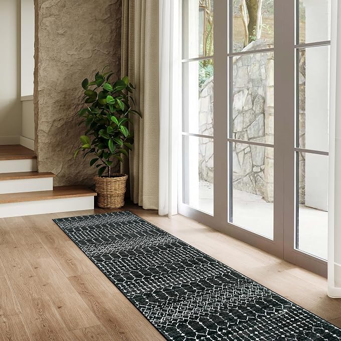 Lahome Moroccan Black Long Runner Washable Hallway Rug, Ultra-Thin Non Slip - Image 9