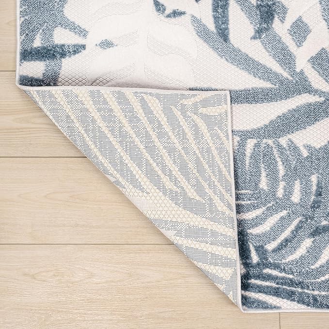JONATHAN Y Tropics Palm Leaves Indoor Outdoor Area Rug 3x5 Cream/Dark Blue - Image 5