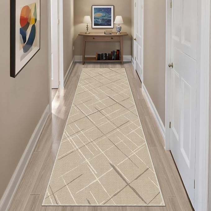 Beige Runner Rug Ultra Non-Slip 2x8 Washable Entryway Rug Modern Tear and Stain - Image 8